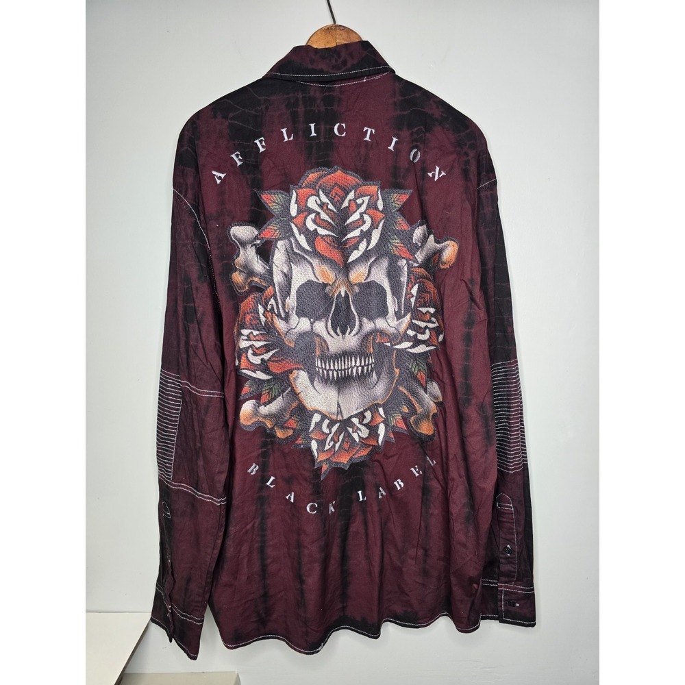 VTG Affliction Shirt Men Plaid Flannel Skull Rose Patch Banish Woven Y2K NOS 2XL